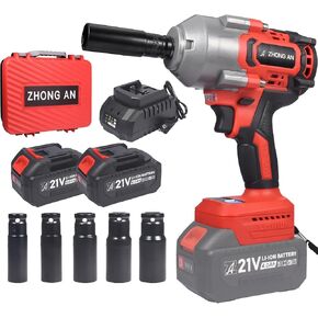 Cordless 1/2 Brushless Impact Wrench Set, 740ft-lbs (1000N.m) 3200 RPM,with 2 Batteries 5 Sockets Multi-functional parts, Electric Impact Wrench for Trucks Cars Lawn Mowers Home DIY