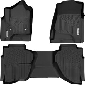 سجادات أرضية OEDRO تناسب 2007-2013 Silverado/Sierra 1500&2007-2014 Silverado/Sierra 2500/3500 HD Crew Cab، حماية فريدة من نوعها من مادة TPE سوداء لجميع الأحوال الجوية تتضمن الصف الأول والثاني: مجموعة كاملة من البطانات