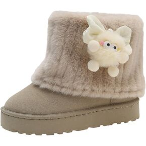 Cute Platform Boots Women's Snow Boots Chunky Winter Shoes Aesthetic Bow Pearl Thick Sole Kawaii Fuzzy Plush Fluffy