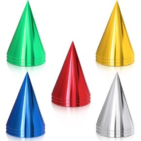 50 Pieces Cone Party Hats Metallic Foil Cone Hats Colorful Party Cone Hats Birthday Paper Hats for Birthday Parties, Gold, Silver, Red, Green, Blue