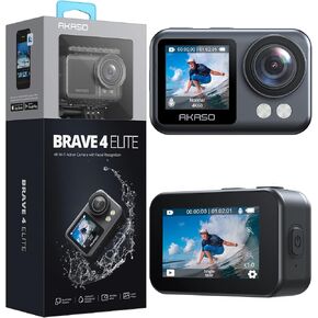 AKASO Brave 4 Elite 4K60fps Action Camera All-in-One Waterproof Camera with 64GB Storage, HD Touch Screen, Image Stabilization, Remote Control, Built-in 1650mAh Battery and Accessory Kit