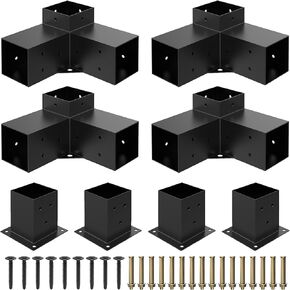 Heavy Alloy Steel Pergola Kit with 3-Way Pergola Brackets for 6"x 6" (Actual 5.5" X 5.5") Lumber，DIY Pergola Brackets Suitable for Pergolas，Gardens，and Metal Gazebo Kits - Includes Screws