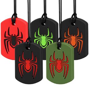 Sensory Chew Necklaces, 5 Pack Silicone Chewy Autism Sensory Teether Toy for Autistic Children Chewing