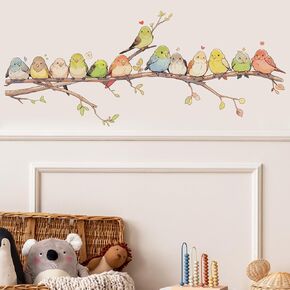Cartoon Lovely Birds on The Branch Wall Stickers Nursery Wall Decals for Kid Removable Peel and Stick Wall Art Home Decor Decoration for Classroom Preschool Living Room Bedroom Bathroom