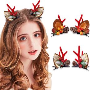 2 Pairs Christmas Hair Clips Pinecone Antler Hair Barrettes Deer Ears Headband Holiday Party Women Cute Reindeer Hair Accessories