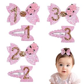Sparkling Hair Pins with Pink Sequin Bows for Baby Girl's Birthday Party 0-3 Years Old Birthday Gift Cute Bow Bobby Pins Set 2pcs (1)