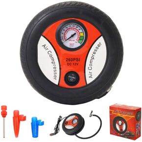 Tire Inflator PSI 260 Portable Air Compressor, Japard Air Compressor for Car Tires, 12V DC Powered Supply with Cigar Socke, Tire Pressure Gauge and 3 Air Nozzles
