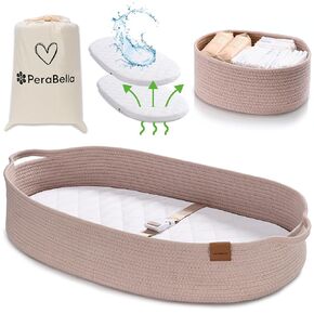 Baby Changing Basket for Baby Dresser, Moses Basket for Babies, Cotton Rope Diaper Changing Basket, Unisex Baby Moses Basket, Foam Diaper Changing Pad for Dresser, Changing Table Topper for Dresser