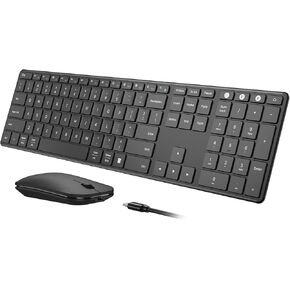 Wireless Bluetooth Keyboard and Mouse Combo (USB + Dual BT), seenda Multi-Device Rechargeable Slim Keyboard and Mouse, Compatible for Win 7/8/10, MacBook Pro/Air, iPad, Tablet - Black Gray
