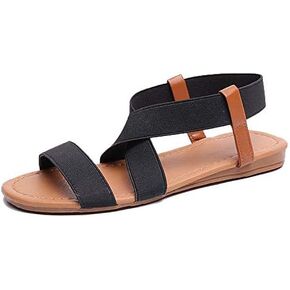 Women's Elastic Ankle Strap Flat Sandals Summer Open Toe Dress Sandals Cute Strappy Gladiator Sandals