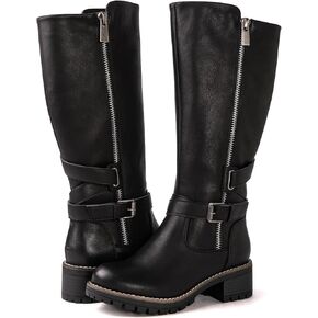 GLOBALWIN Women's Knee High Boots Tall Fashion Riding Boots For Women With Side Zipper Chunky Low Heel