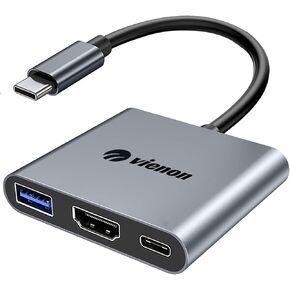 محول VIENON USB C إلى HDMI متعدد المنافذ، محور USB C، محول USB C إلى USB مع 4K HDMI+ USB 3.0 5 جيجابت في الثانية + 100 واط توصيل الطاقة، دونجل USB C لأجهزة iPhone 15، Samsung، MacBook، iPad pro، Chromebook، Dell، المزيد