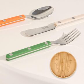 Grown-up Utensils Set for Toddlers, 10 Piece Stainless Steel Kids Cutlery with Bamboo Organizer Tray, Montessori Toddler Silverware, Children Safe Forks, Knives and Spoons
