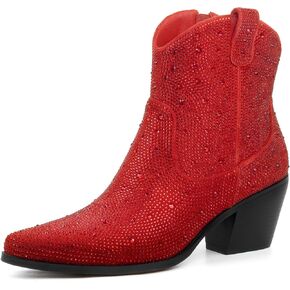 Rhinestone Boots for Women Sparkly Cowgirl Boots Pointed Toe Chunky Heels Rhinestone Cowboy Boots