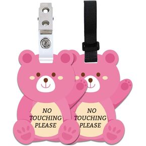 PLIGREAT 2 Pack Pink Bear No Touching Baby Car Seat Signs, Do Not Touch Baby Signs or Stroller Tags Baby Car Safety Signs with Hanging Strap and Clip for Newborn Baby Girls Boys