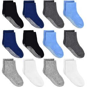 Tphon Kids Non Slip Toddler Boy Grip Socks 12 Pairs Anti Skid Sticky Socks for 1-10 Years Infants Baby Children