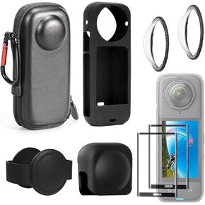 Insta360 X4 Accessories Kit Compatible with Insta 360 X4, Accessory Bundle of Lens Guard Set, Hard Shell Carry Case, Silicone Protective Case, Tempered Glass Screen Protectors Film for Insta360 X4