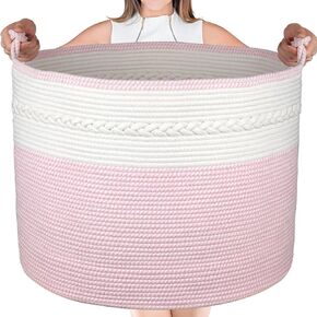 AivaToba 24" x 18" Cotton Rope Basket, Extra Large Basket with Handles for Blanket, Blanket Basket for Living Room, Large Storage Basket, Toy Baskets, Jumbo Woven Basket for Storage