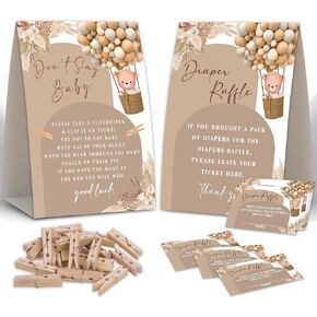 2 Boho Bear Baby Shower Game,Don't Say Baby Clothespin Game,Diaper Raffle Tickets,Baby Shower Decorations,Baby Shower Game Gender Neutral,Baby Shower Package,Funny Baby Shower Games-1