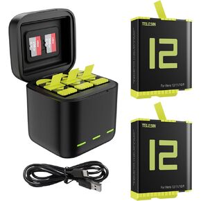 TELESIN Battery Charger Kit for GoPro Hero 12 Hero 11 Hero 10 Hero 9 Black, 2-Pack Batteries Triple USB Charger Fully Compatible with Original Go Pro 12 11 10 9 Camera Accessories