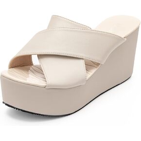 NOMIMAS Leisure Platform Slides for Woman Peep Toe Wedge Mules Elegant Party Criss Cross Slip on High Heel Slide Sandals