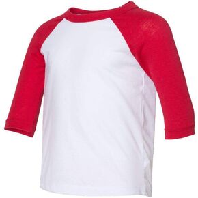 Bella Canvas Toddler Side Seamed Baseball T-Shirt, 2T, White/Red