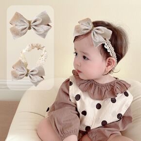 Baby Girls Velvet Gloss Bows Headband Soft Grosgrain Bow-knot Hairbands Elastic Lace Ribbon Birthday Shower Hair Accessories for Newborn Infant Toddler Kids (Black B, Elastic)