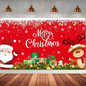 Irenare Christmas Banner Backdrop Santa Claus Reindeer Merry Christmas Banner Indoor for Xmas Holiday Party Photo Booth Photography Wall Hanging Decor, 72.8 X 43.3 Inch(Red, Solid-Color Pattern)