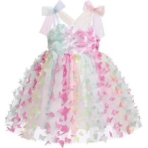 IMEKIS Toddler Baby Girl Birthday Butterfly Dress Boho Rainbow Tulle Tutu Outfit Cake Smash Photo Shoot