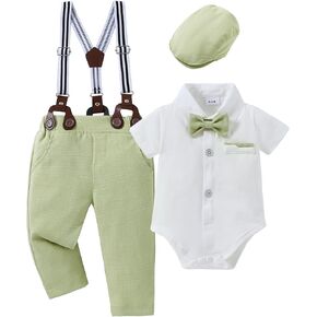 CARETOO Baby Boy Clothes Suit Infant Gentleman Boy Outfits Dress Shirt/Bowtie/Suspender Pants Set 0-18 Months