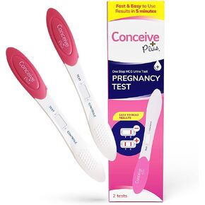 CONCEIVE PLUS اختبار الحمل في منتصف الطريق للكشف المبكر | اختبار الحمل HCG 10 MIU | اختبار الحمل السري | أسرع بستة أيام - نتائج حساسة للغاية وسريعة في 3 دقائق - اختبار الخصوبة - عبوتان