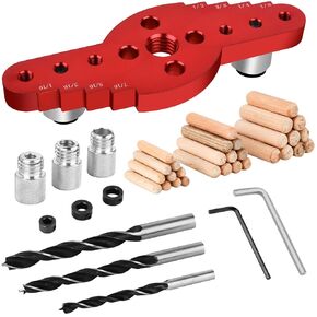 42PC Dowel Jig Kit for Floating Shelf Bracket, Drill Guide for Straight Holes with Drill Bit Set 1/2" 1/4", 5/16", 3/8" Drill Bit Set, Centering Hole Drill-Doweling Jig for Woodworking