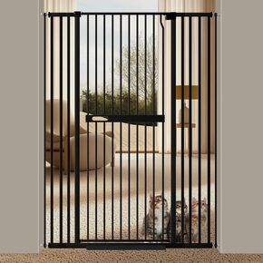 61.02" Extra Tall Gate with Cat Door Wide Pressure Mounted Gate Metal Tall Pet Gates for Doorways