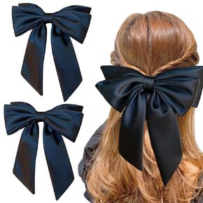 2PCS Big Hair Bow Velvet Hair Bow Clips for Girls Women Teens 7 Inch Large Black Bows Hair Clips Elegant Hair Accessories Decor French Barrettes Hair Pins for Party Dating Wedding