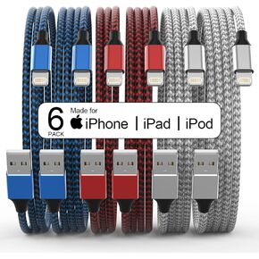 [Apple MFi Certified] 6Pack 3/3/6/6/6/10 FT iPhone Charger Nylon Braided Fast Charging Pastel Cute Colors Lightning Cable Compatible iPhone 14 Pro/13 mini/13/12/11 Pro MAX/XR/XS/8/7/Plus/6S