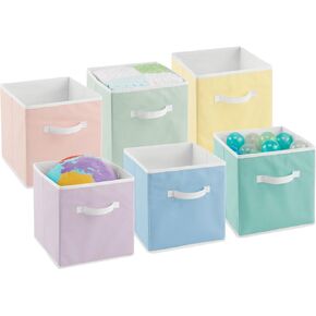mDesign Small Fabric Collapsible Organizer Cube Bin Box with Front Handle for Cube Furniture Units, Closet or Bedroom Storage, Holds Clothing and Linens - Lido Collection - 6 Pack - Bright Multicolor