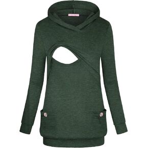 Joymom Long Sleeve Nursing Tops for Women Breastfeeding Shirts for Women Nursing Clothes Postpartum Clothes Nursing Hoodie Breastfeeding Hoodies Sweatshirts Latched Mama Green Large
