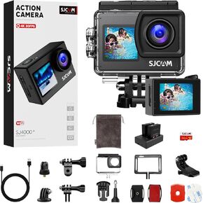 SJCAM Upgraded SJ4000 Action Camera Dual Screen 4K30FPS Ultra HD Underwater Camera Waterproof 170° Wide-Angle WiFi Helmet Camera with 2 Batteries and Accessories for Motorcycle Vlog