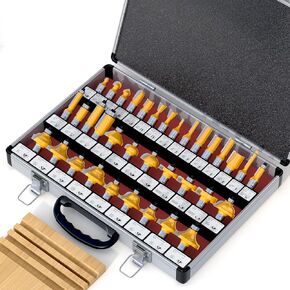 Fivepears 35 Pieces Tungsten Carbide Tipped Router Bit Set 1/2 Inch Shank for Woodworking Beginners with Aluminum Alloy Storage Box