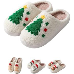 Christmas Slippers Memory Foam for Women Men Soft Plush Fuzzy Winter holiday slippers Cozy Plush Warm Non-Slip Holiday Slides with Santa Reindeer Designs Indoor Outdoor
