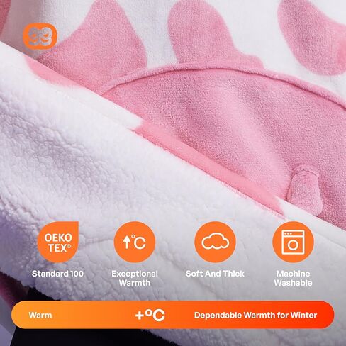 Giggling Getup Strawberry Cow Wearable Blanket Hoodie - Oversized Soft Sherpa Fleece Hooded Blanket - Warm Cozy Plush Flannel Blanket Sweatshirt Gifts - with Giant Pocket and Sleeves for Kids Girls in Kuwait