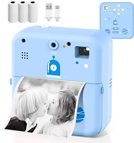 Instant Print Kids Camera, Thermal Printing Camera with Viewfinder, 3 Rolls Paper Film, Free Classic App, iOS & Android Compatible,Blue in Saudi Arabia