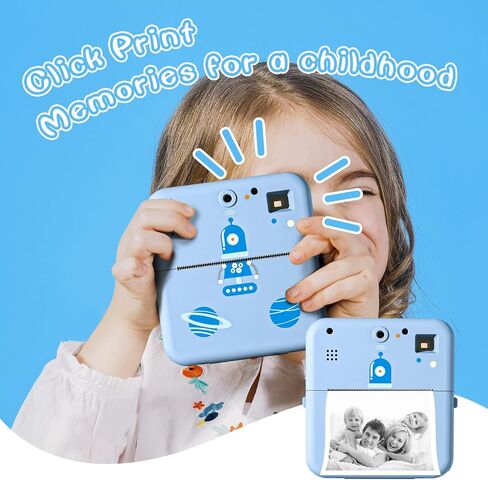 Instant Print Kids Camera, Thermal Printing Camera with Viewfinder, 3 Rolls Paper Film, Free Classic App, iOS & Android Compatible,Blue in Saudi Arabia