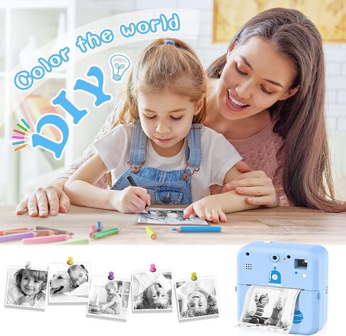Instant Print Kids Camera, Thermal Printing Camera with Viewfinder, 3 Rolls Paper Film, Free Classic App, iOS & Android Compatible,Blue in Saudi Arabia