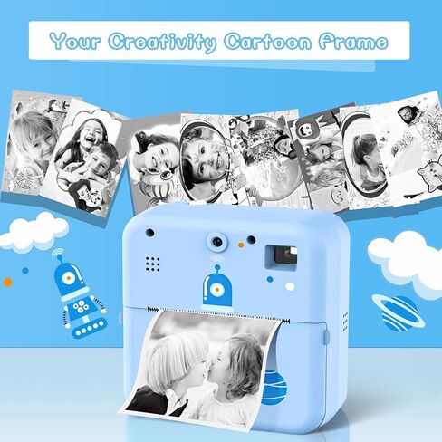 Instant Print Kids Camera, Thermal Printing Camera with Viewfinder, 3 Rolls Paper Film, Free Classic App, iOS & Android Compatible,Blue in Saudi Arabia
