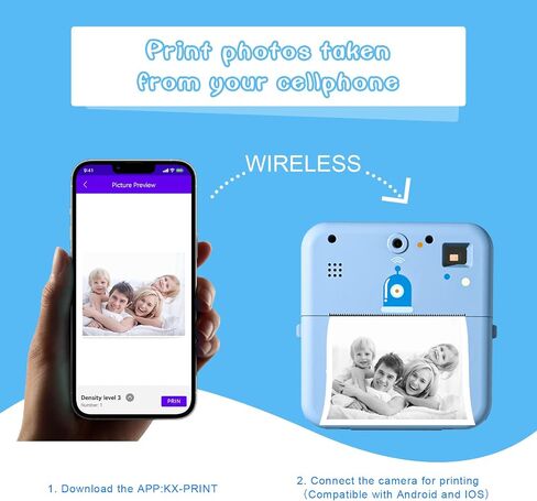 Instant Print Kids Camera, Thermal Printing Camera with Viewfinder, 3 Rolls Paper Film, Free Classic App, iOS & Android Compatible,Blue in Saudi Arabia
