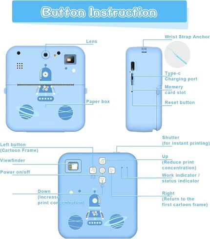 Instant Print Kids Camera, Thermal Printing Camera with Viewfinder, 3 Rolls Paper Film, Free Classic App, iOS & Android Compatible,Blue in Saudi Arabia