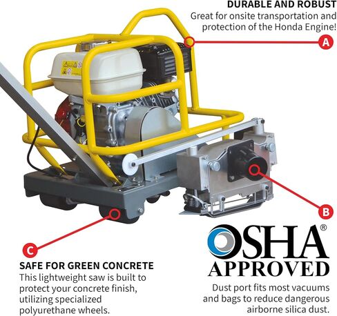 Tomahawk 6" Early Entry Concrete Saw Walk Behind Green Joint Saw with 3.5HP Gas Powered GX120 Honda Engine and Dust Control in Saudi Arabia