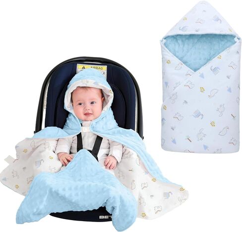 Winter Baby Car Seat Blanket-Universal Car Seat Covers for Baby,Thicken Warm Swaddle Blankets for Infants Newborn,Boys and Girls Baby Bunting for Stroller 35"x35"(Car Dinosaur+Dark Blue) in Kuwait