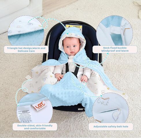 Winter Baby Car Seat Blanket-Universal Car Seat Covers for Baby,Thicken Warm Swaddle Blankets for Infants Newborn,Boys and Girls Baby Bunting for Stroller 35"x35"(Car Dinosaur+Dark Blue) in Kuwait